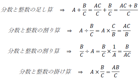 分数と整数の足し算、割り算、掛け算のやり方
