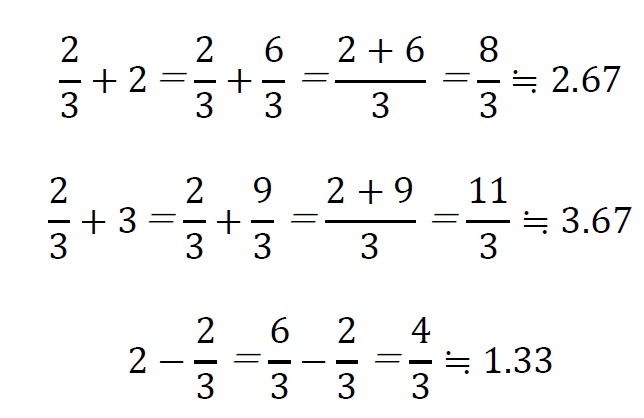 3分の2+2、3分の2+3、2－3分の2