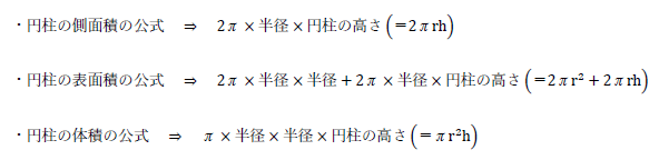 円柱の側面積、表面積、体積の求め方
